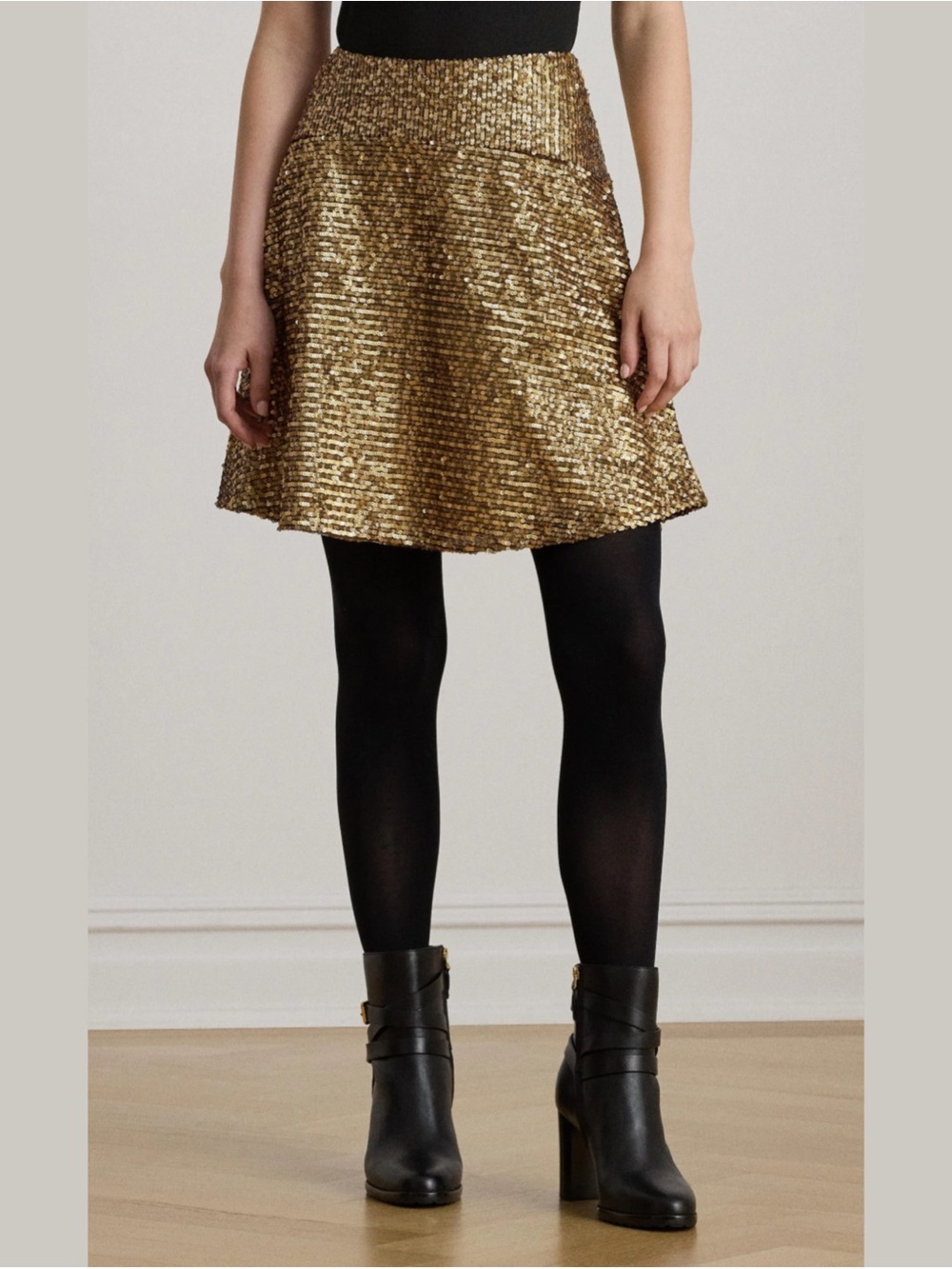 Lauren Ralph Lauren Gold Sequin A-Line Skirt NWT Size 8 Party Cocktail